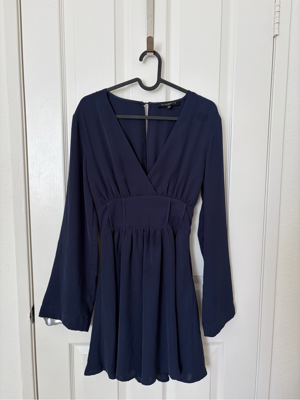 Dynamite Navy Long Sleeve V-Neck Mini Dress